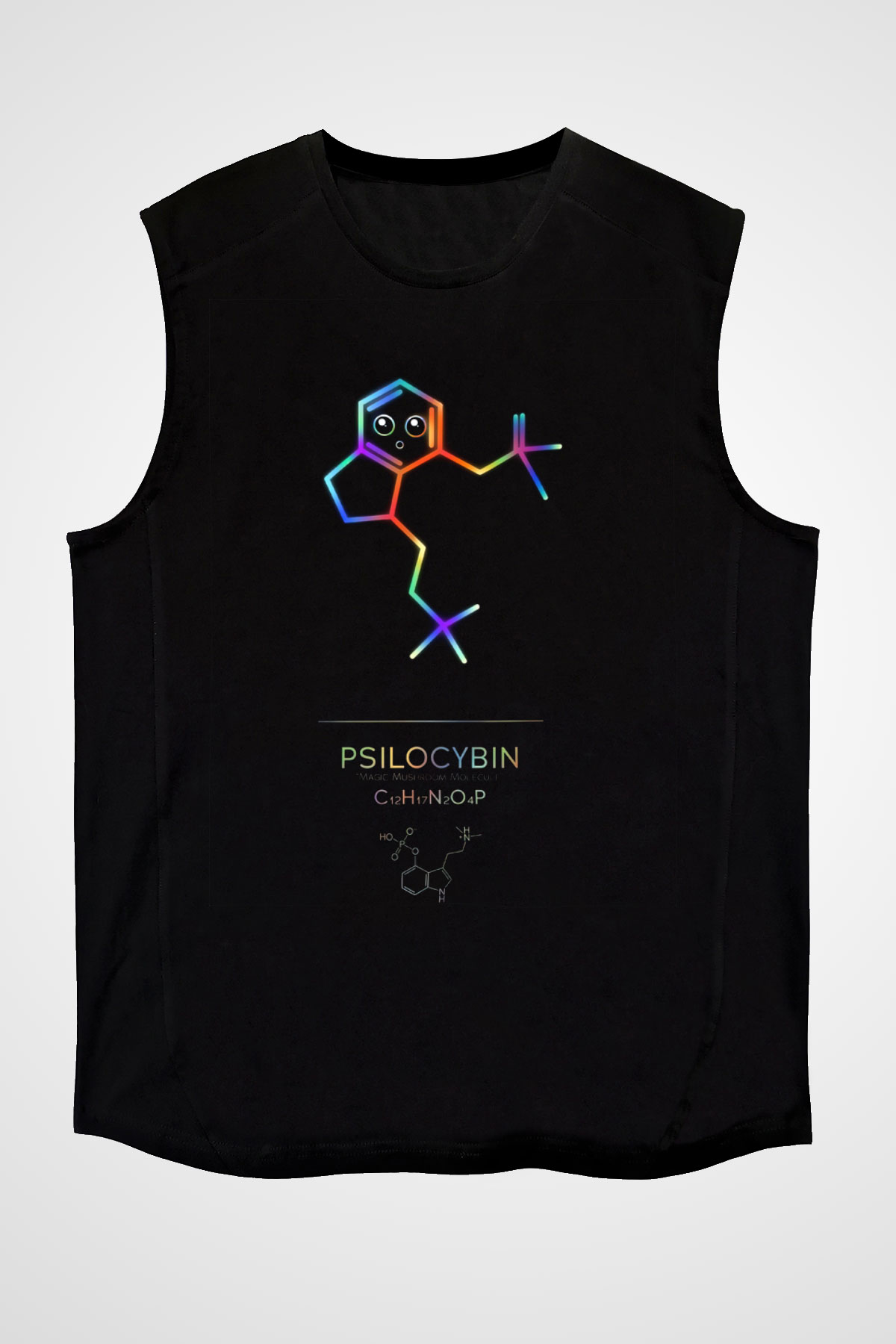 Psilosibin Baskılı Unisex Kolsuz Siyah Tişört - Tshirt