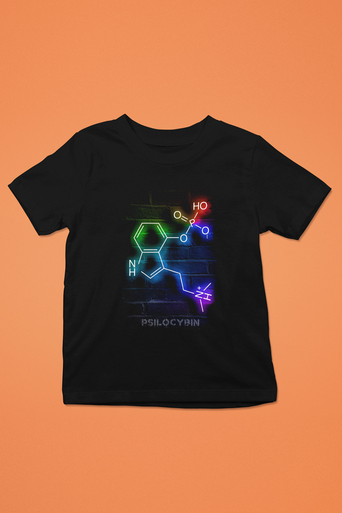 Psilosibin Molekülü Baskılı Unisex Siyah Çocuk Tişörtü - Tshirt