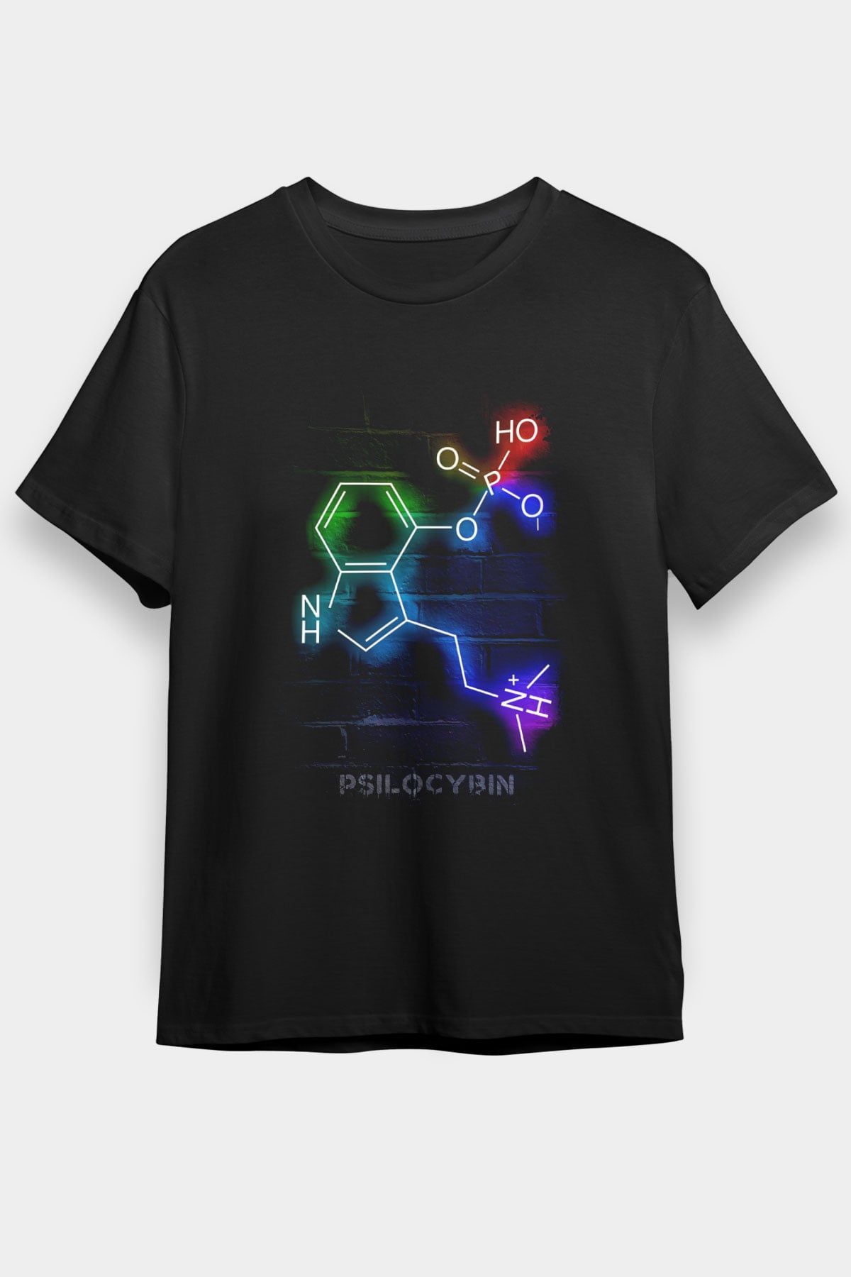 Psilosibin Molekülü Baskılı Unisex Siyah Tişört - Tshirt