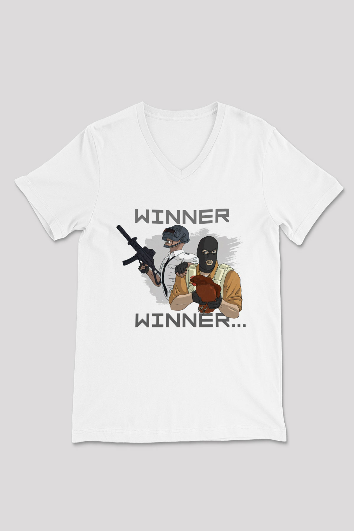 PUBG Beyaz Unisex V Yaka Tişört T-Shirt