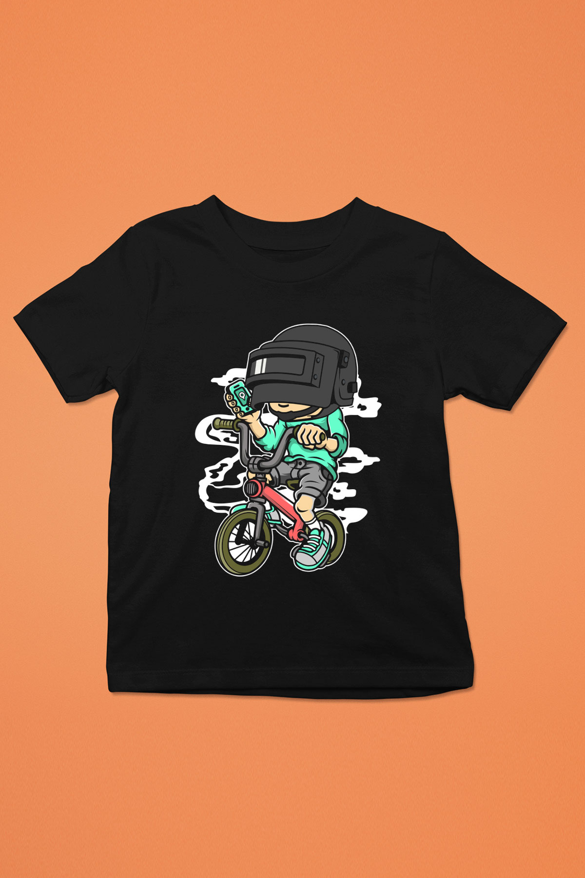 PUBG Biker Baskılı Unisex Siyah Çocuk Tişört