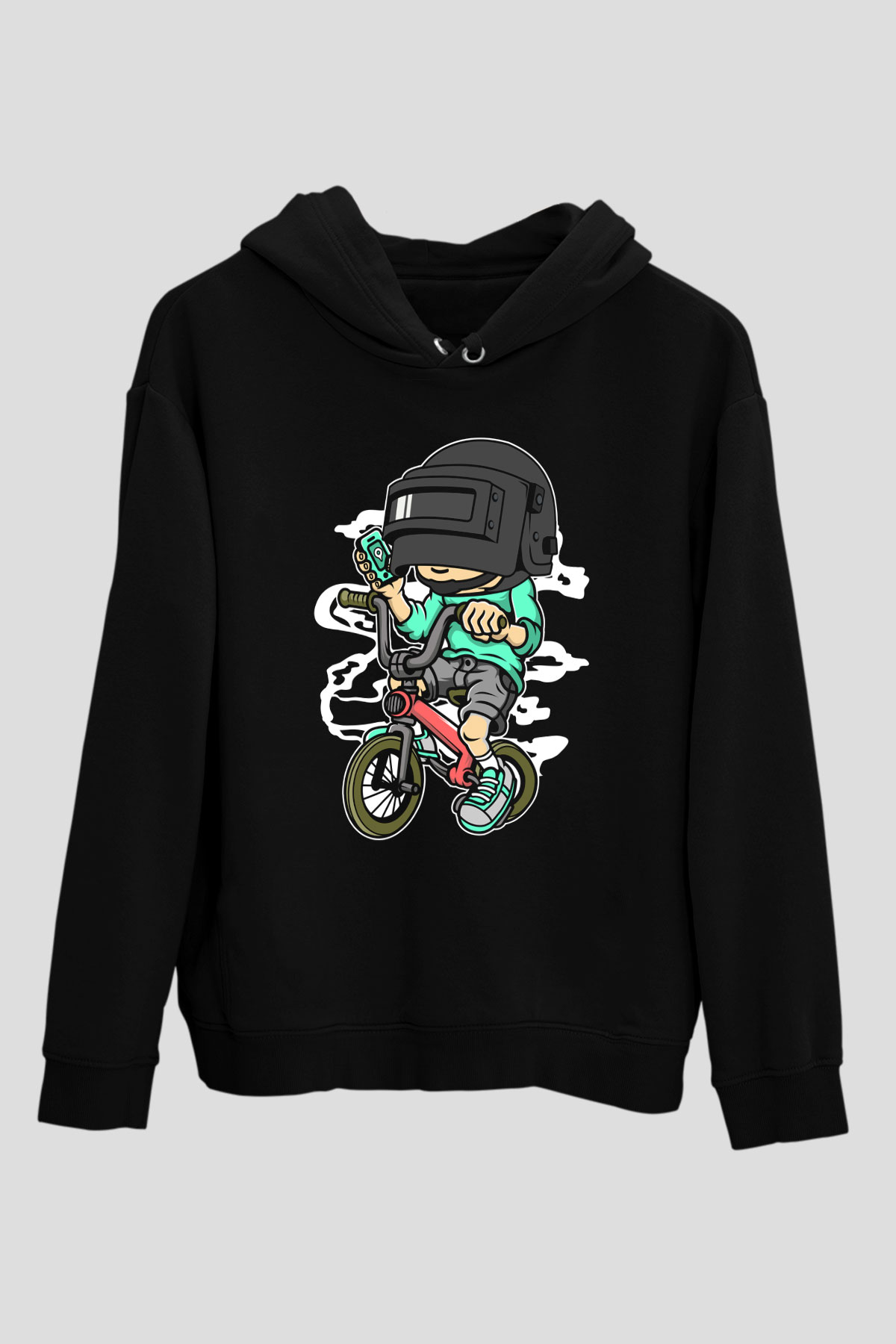 PUBG Biker Baskılı Unisex Siyah Hoodie