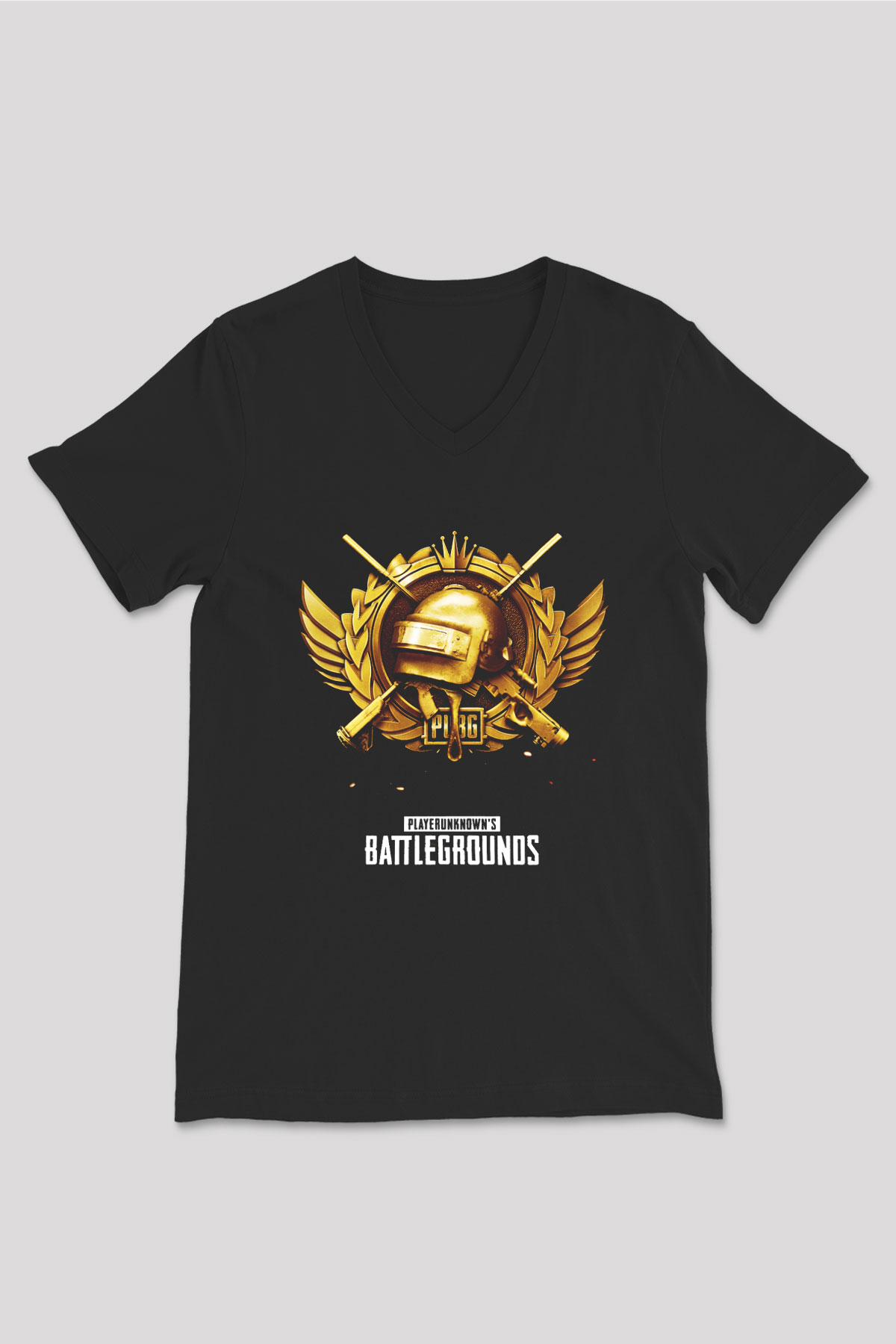 PUBG Siyah Unisex V Yaka Tişört T-Shirt
