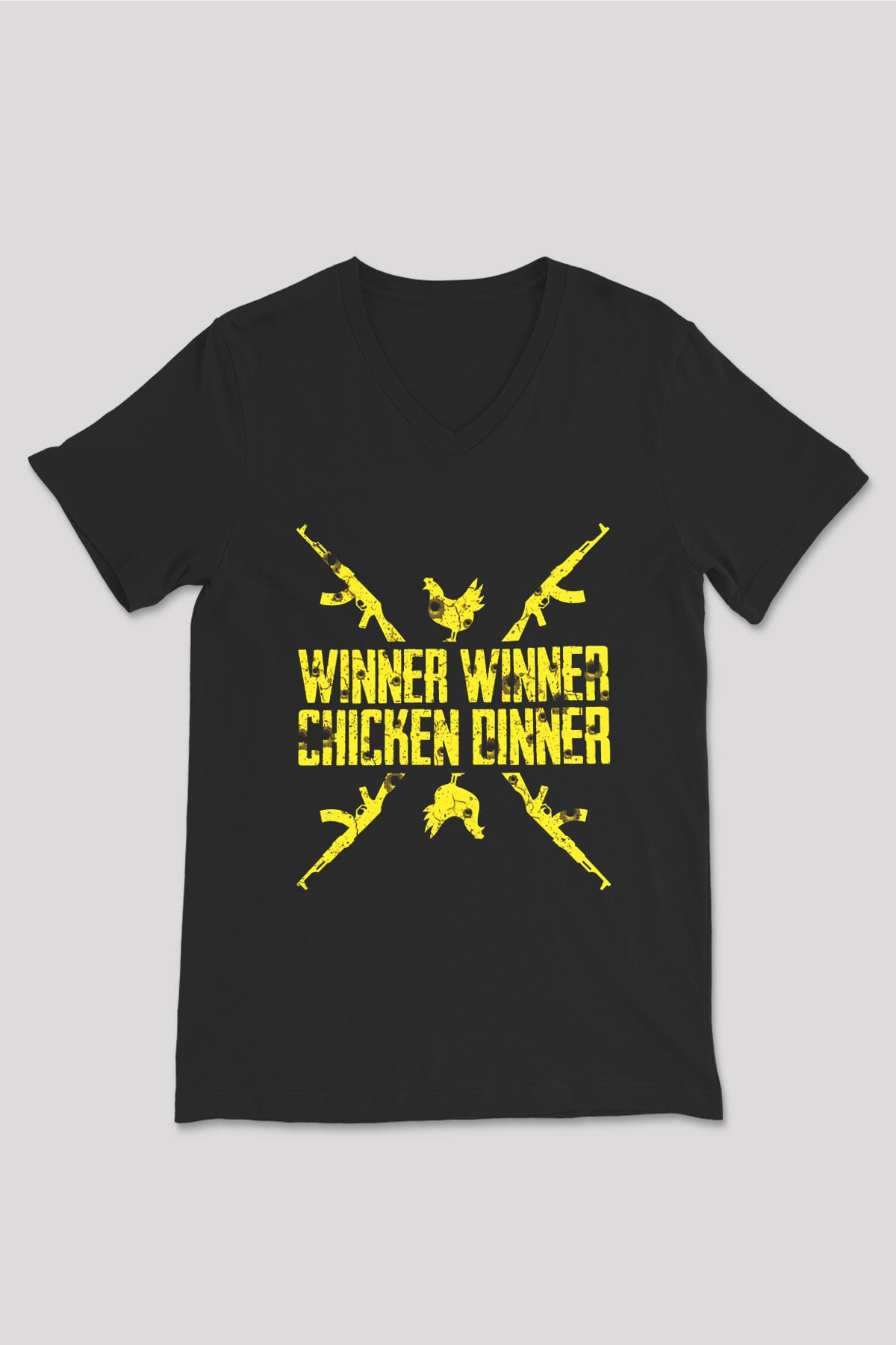 PUBG Siyah Unisex V Yaka Tişört T-Shirt