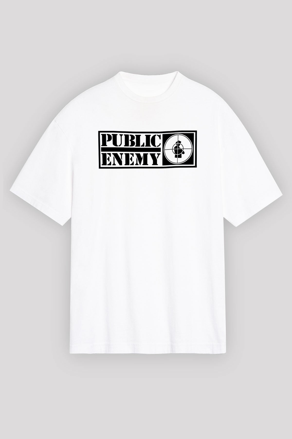 Public Enemy Beyaz Unisex Oversize Tişört T-Shirt