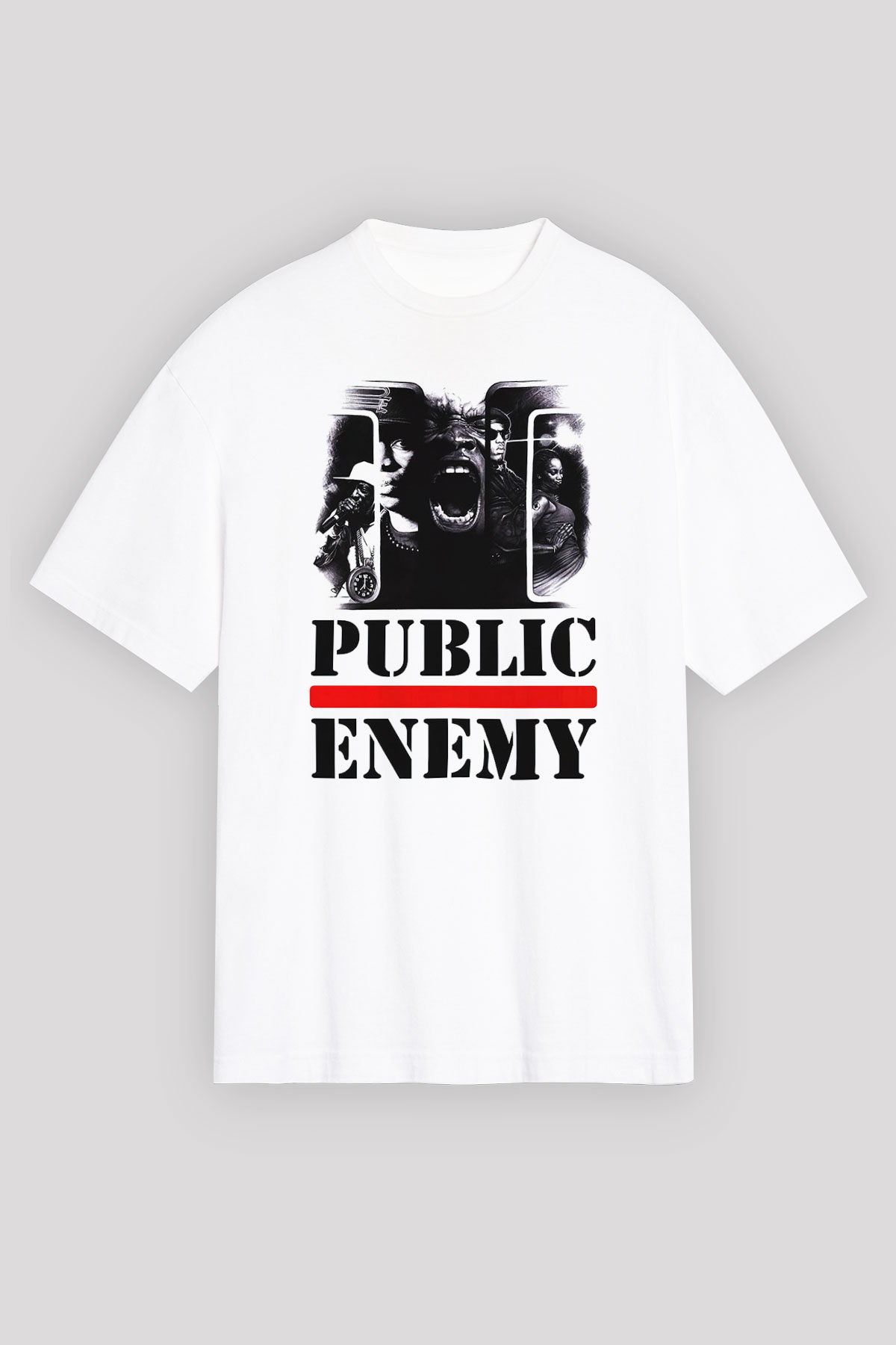Public Enemy Beyaz Unisex Oversize Tişört T-Shirt