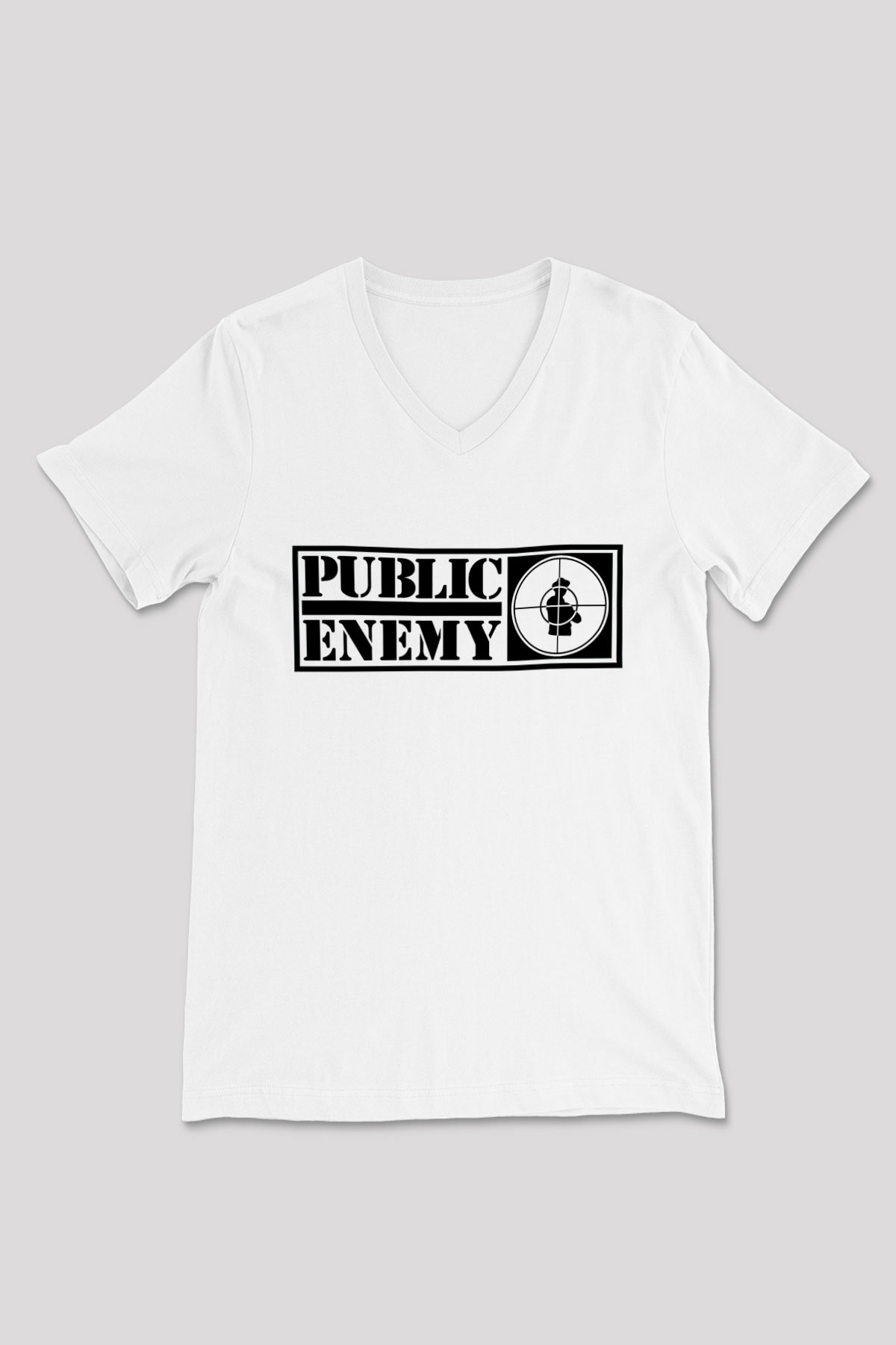 Public Enemy Beyaz Unisex V Yaka Tişört T-Shirt