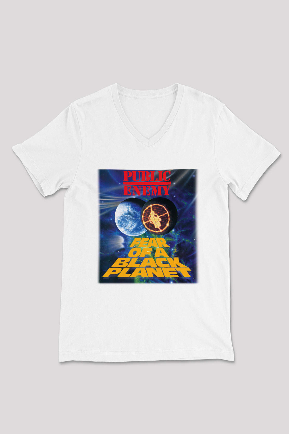 Public Enemy Beyaz Unisex V Yaka Tişört T-Shirt