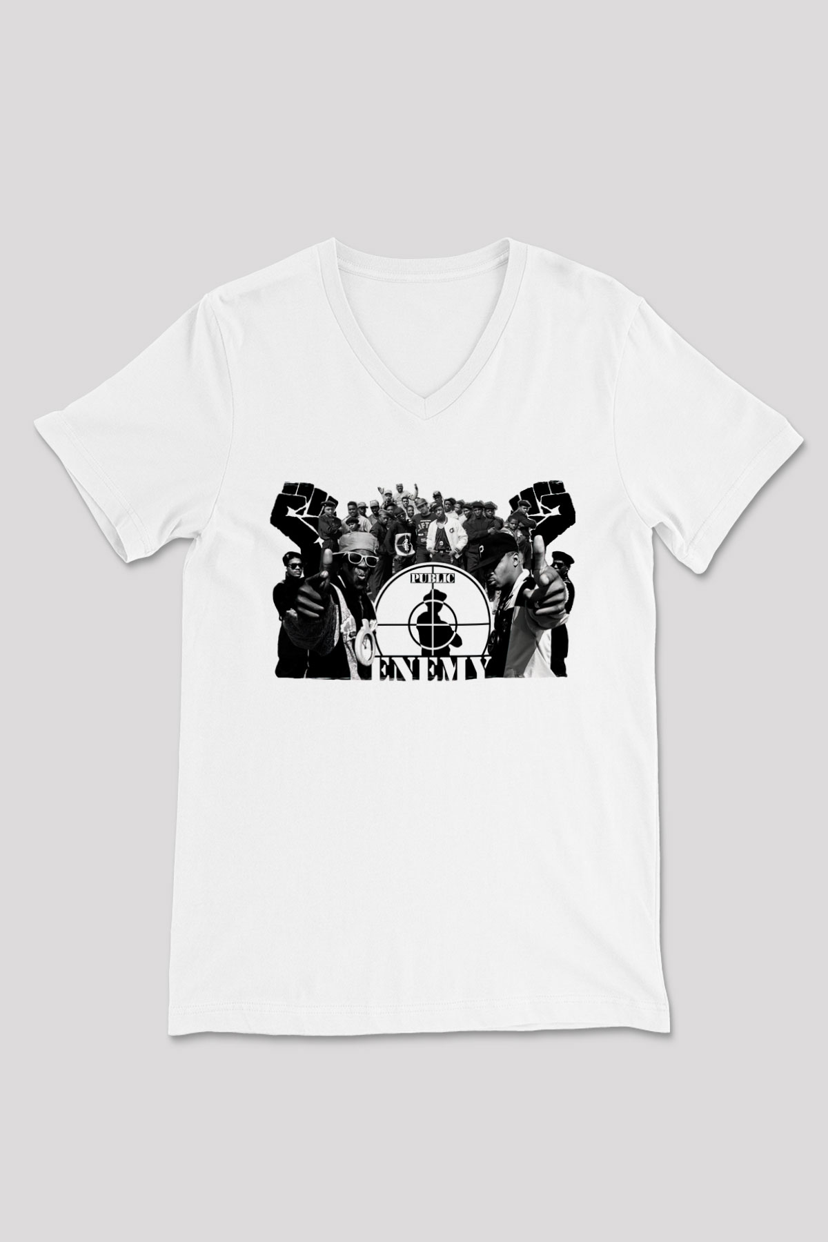 Public Enemy Beyaz Unisex V Yaka Tişört