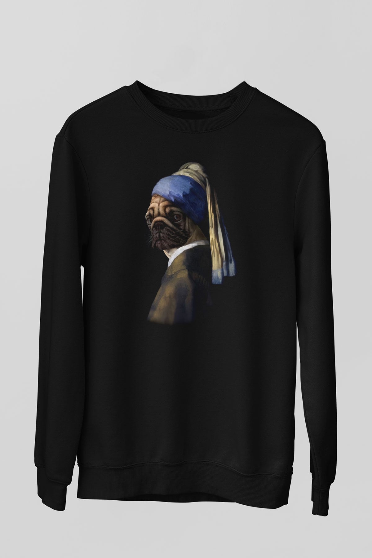 Pug Baskılı Unisex Siyah  Sweatshirt