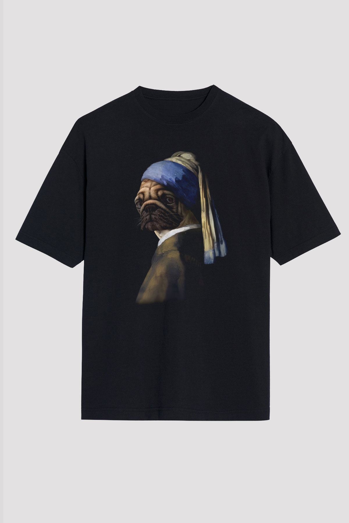 Pug Baskılı Unisex Siyah Tişört