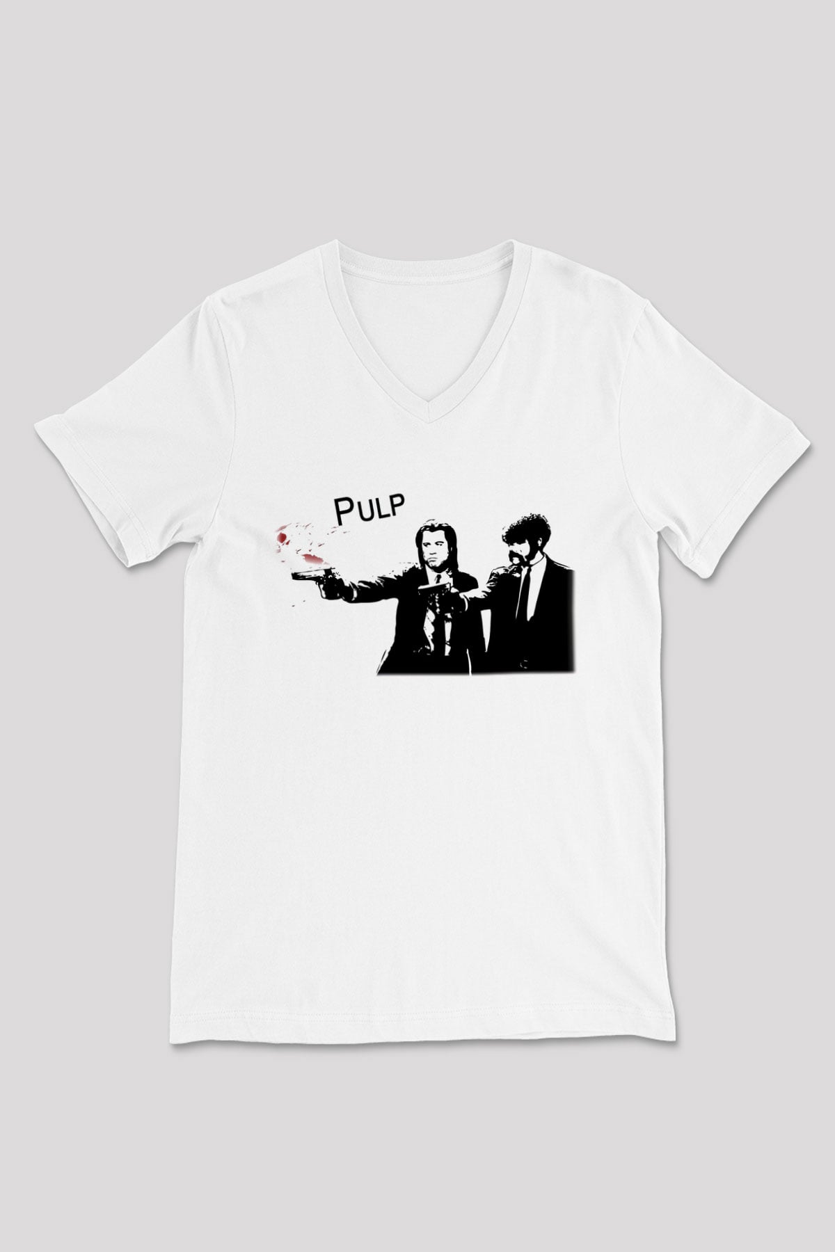 Pulp Fiction Beyaz Unisex V Yaka Tişört T-Shirt