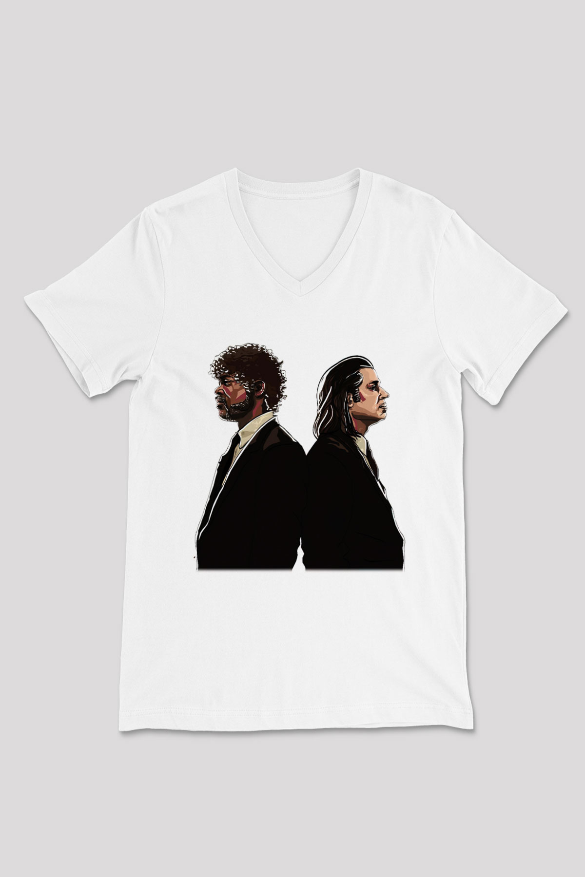 Pulp Fiction Beyaz Unisex V Yaka Tişört T-Shirt
