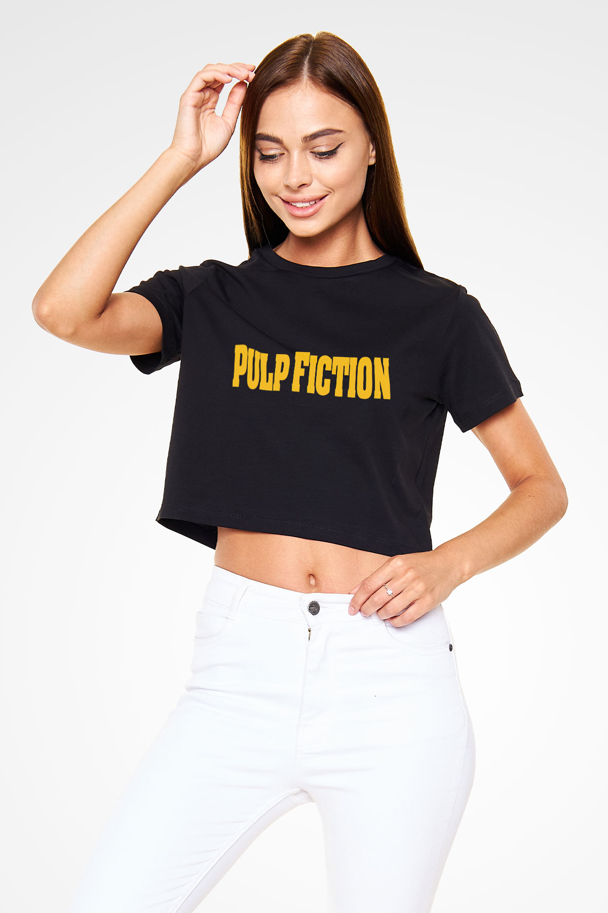 Pulp Fiction Siyah Crop Top Tişört