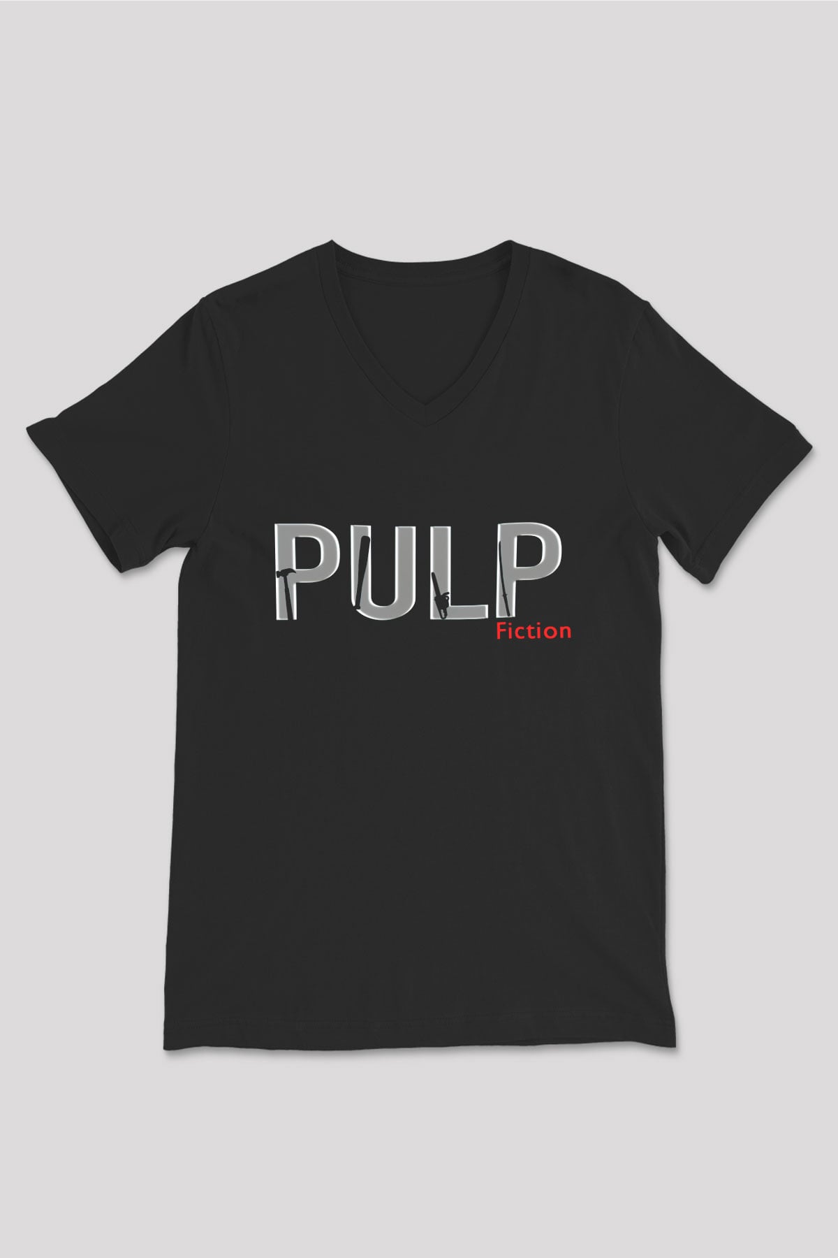 Pulp Fiction Siyah Unisex V Yaka Tişört T-Shirt