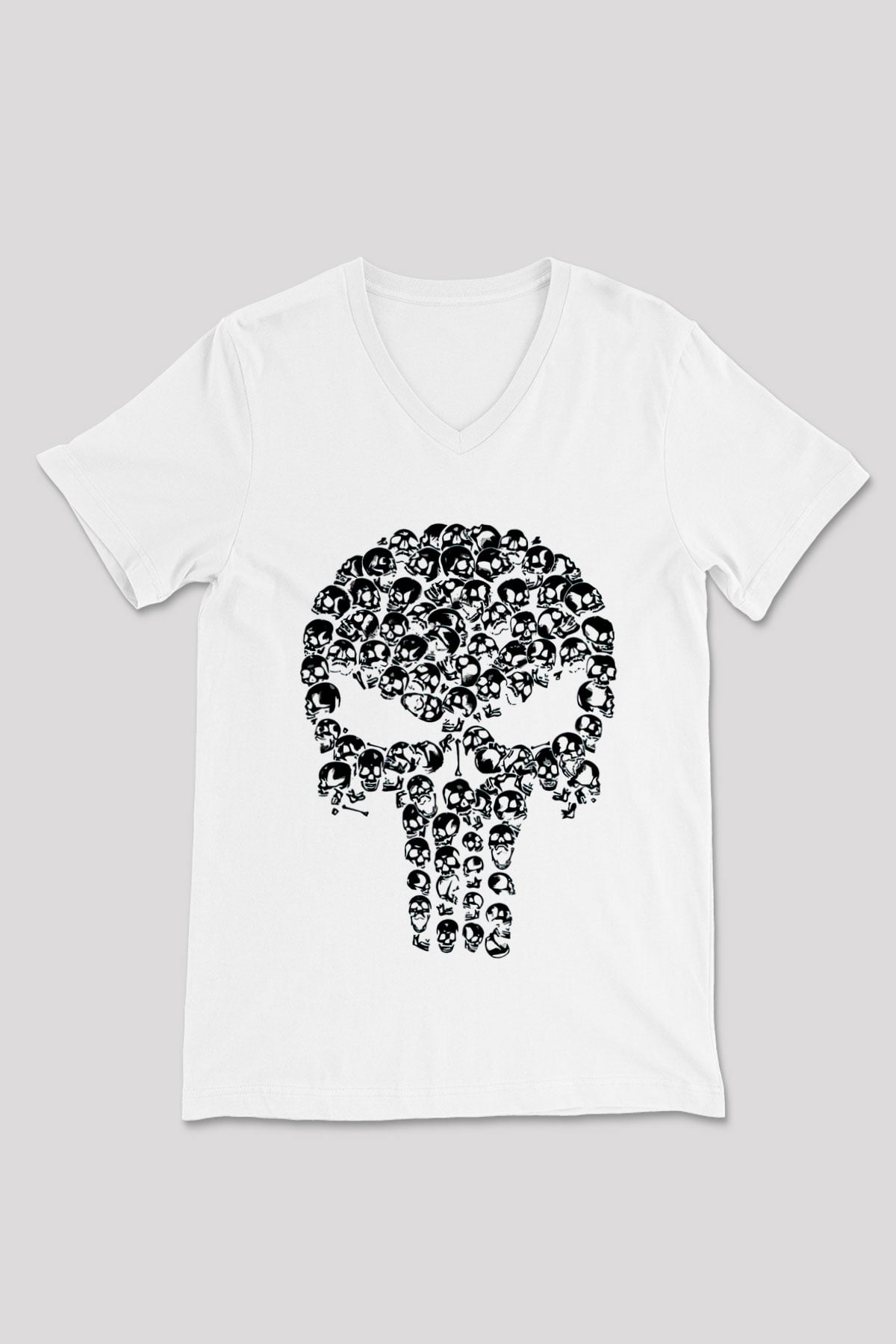 Punisher Beyaz Unisex V Yaka Tişört