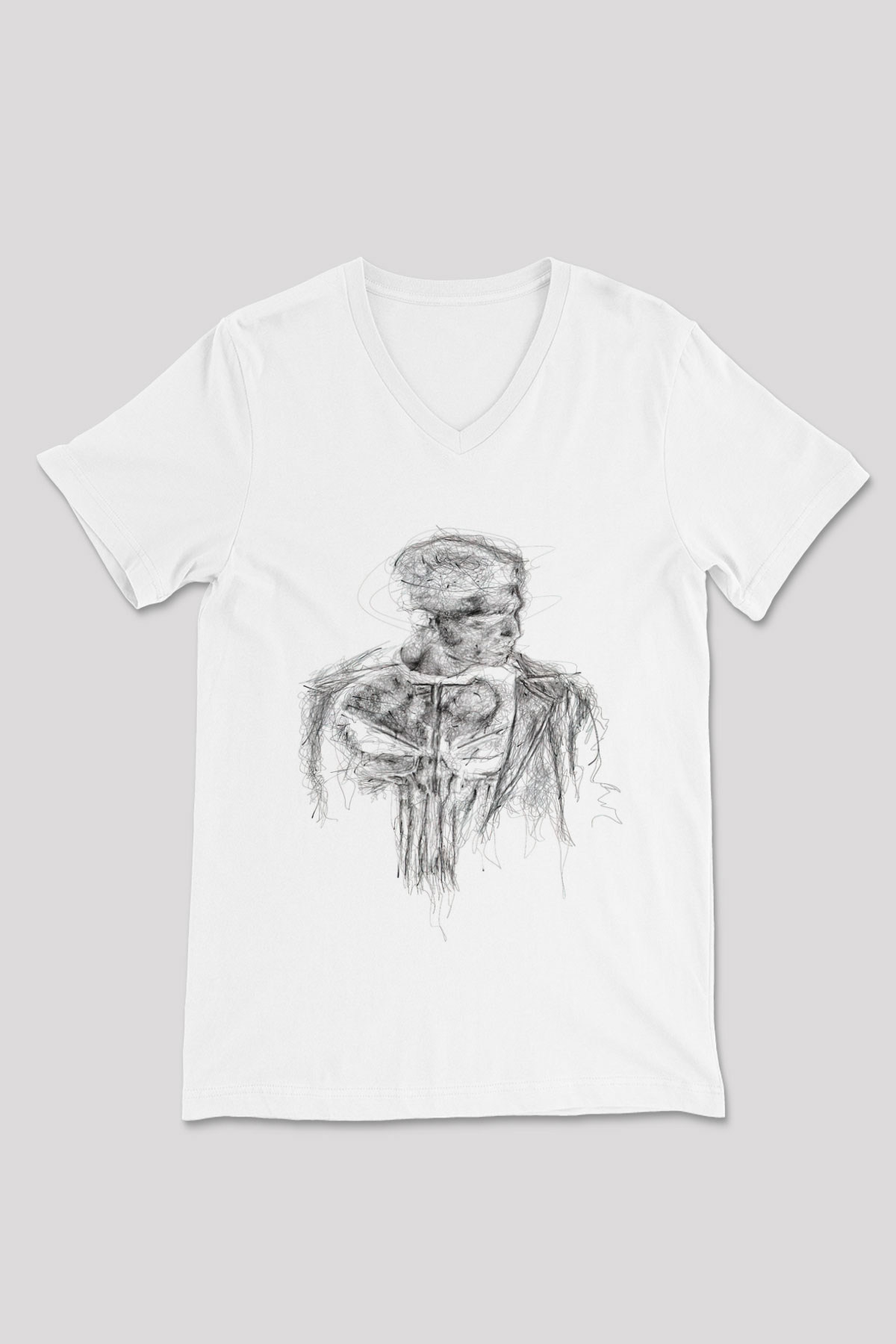 Punisher Beyaz Unisex V Yaka Tişört