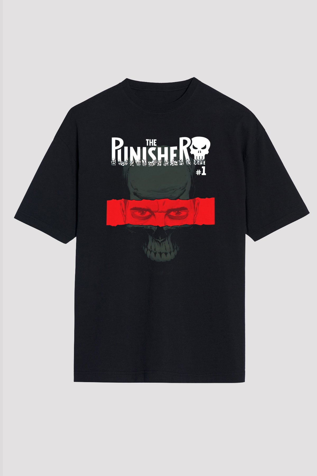 Punisher Siyah Unisex Oversize Tişört T-Shirt
