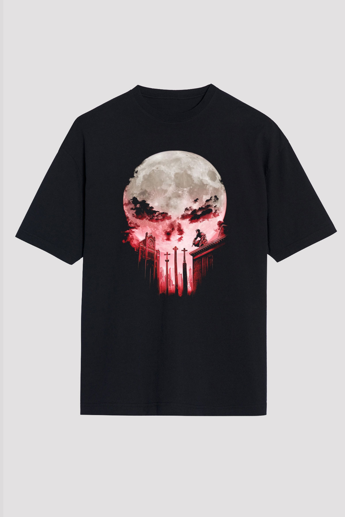 Punisher Siyah Unisex Oversize Tişört T-Shirt
