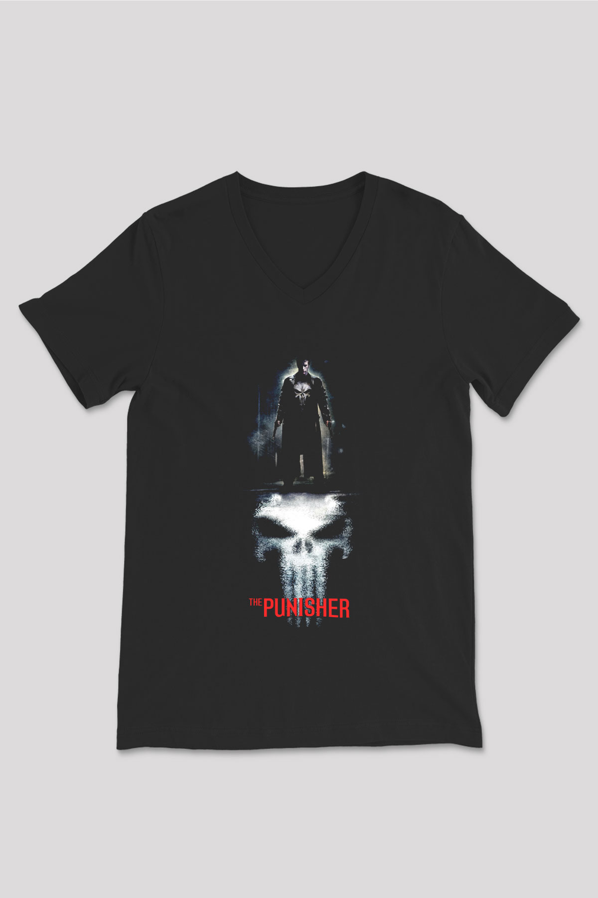 Punisher Siyah Unisex V Yaka Tişört