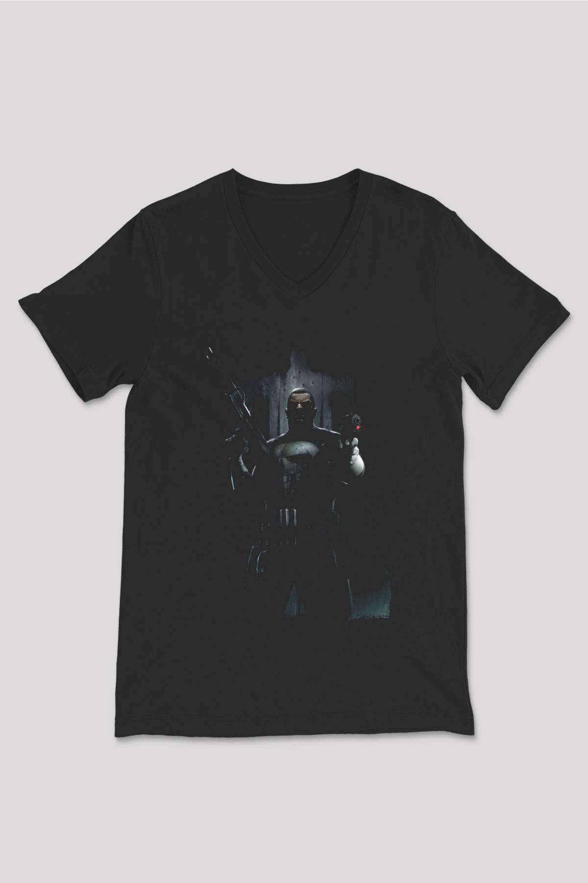 Punisher Siyah Unisex V Yaka Tişört