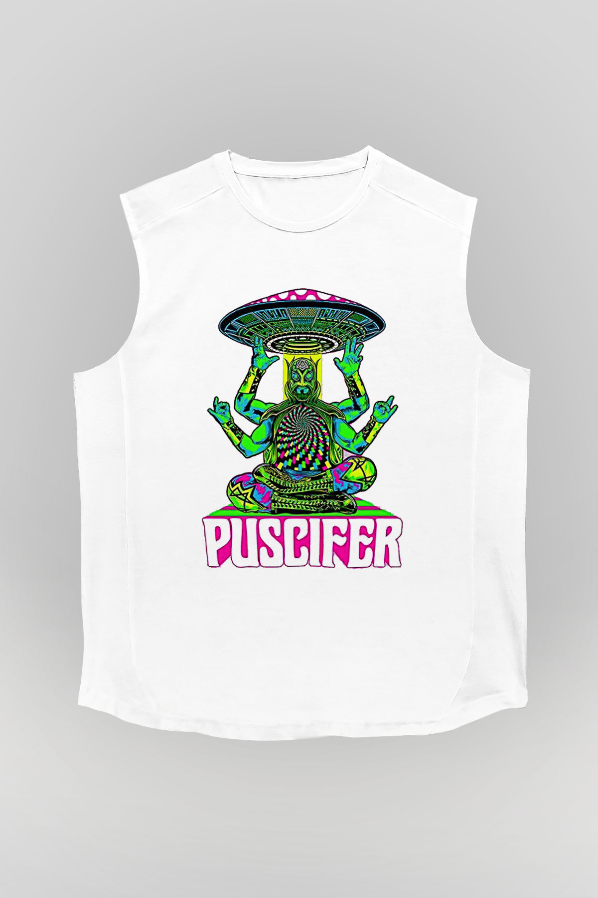 Puscifer Baskılı Beyaz Unisex Kolsuz Tişört - Tshirt