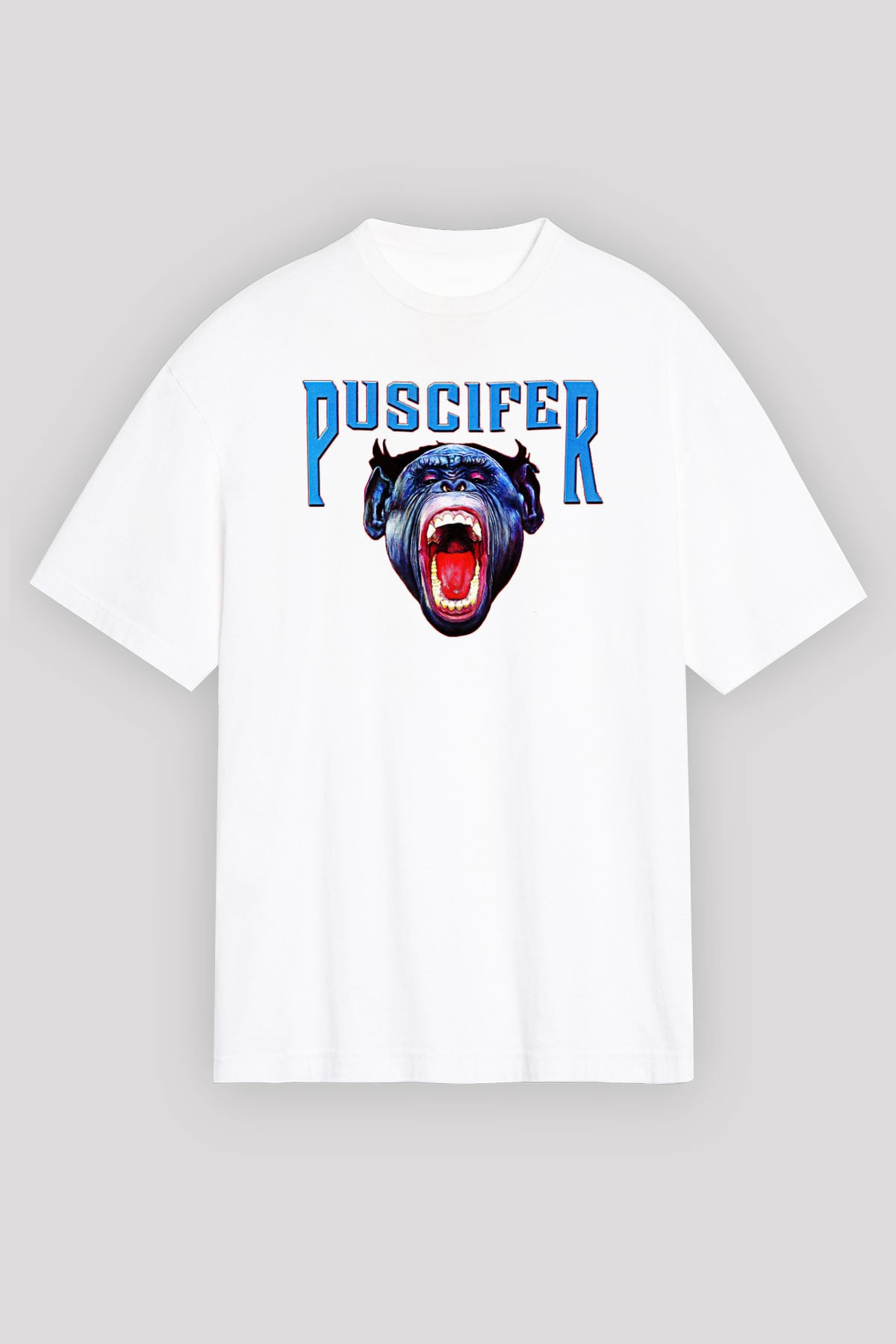 Puscifer Baskılı Beyaz Unisex Oversize Tişört - Tshirt