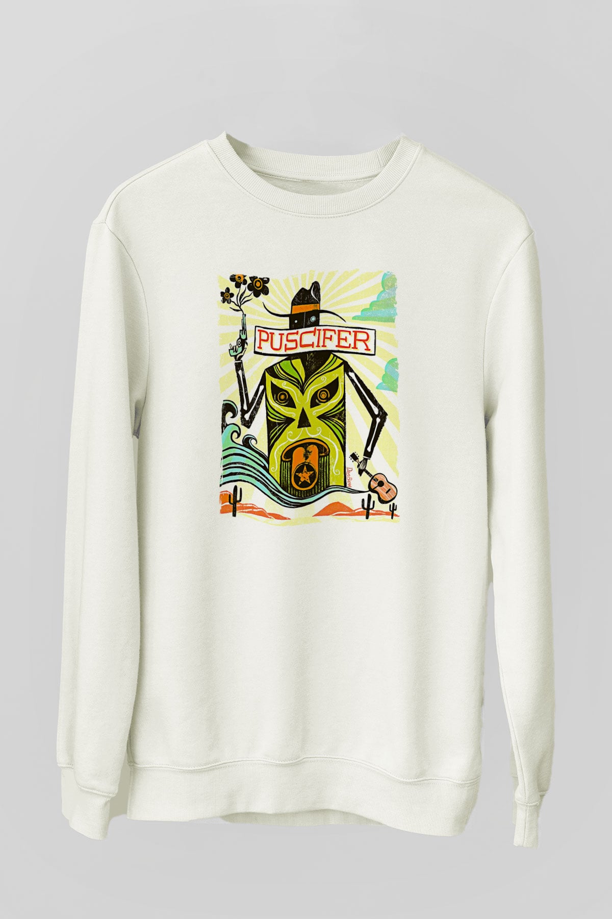 Puscifer Baskılı Beyaz Unisex Sweatshirt