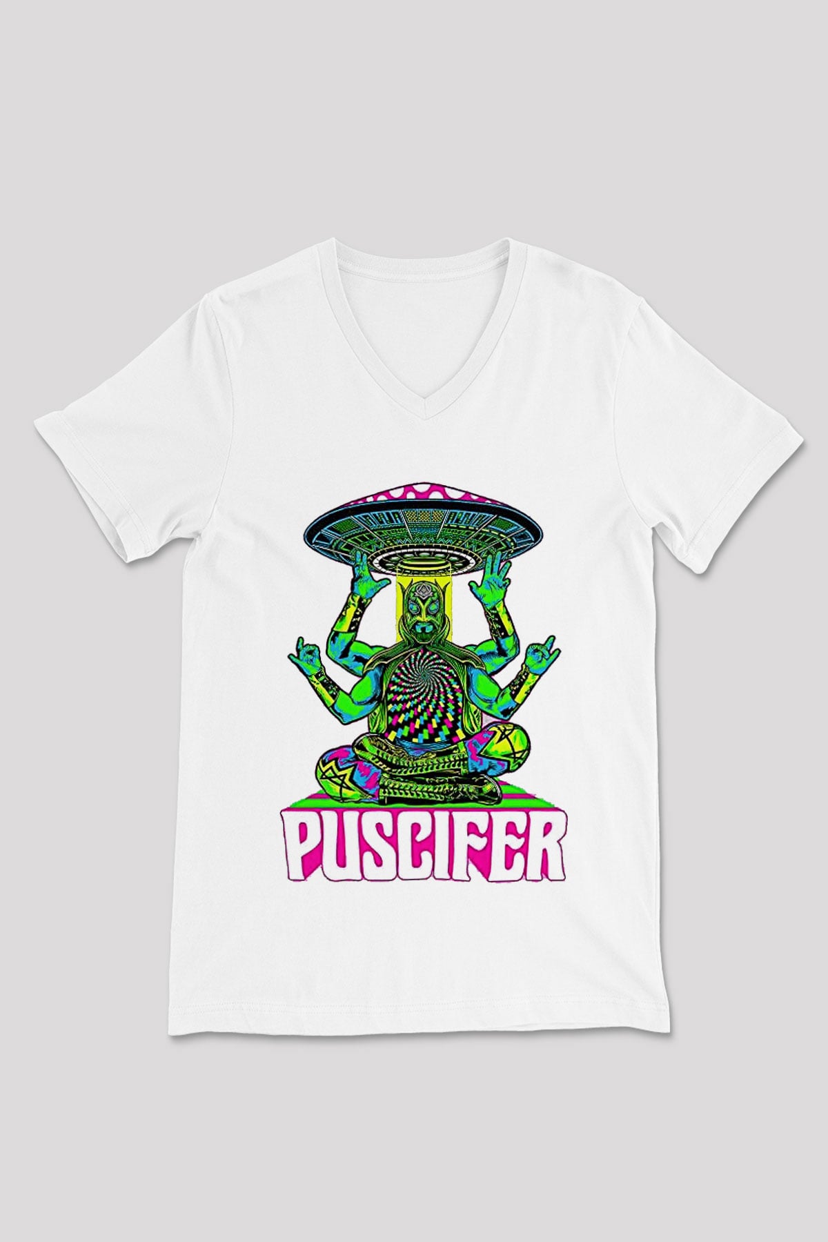 Puscifer Baskılı Beyaz Unisex V Yaka Tişört - Tshirt