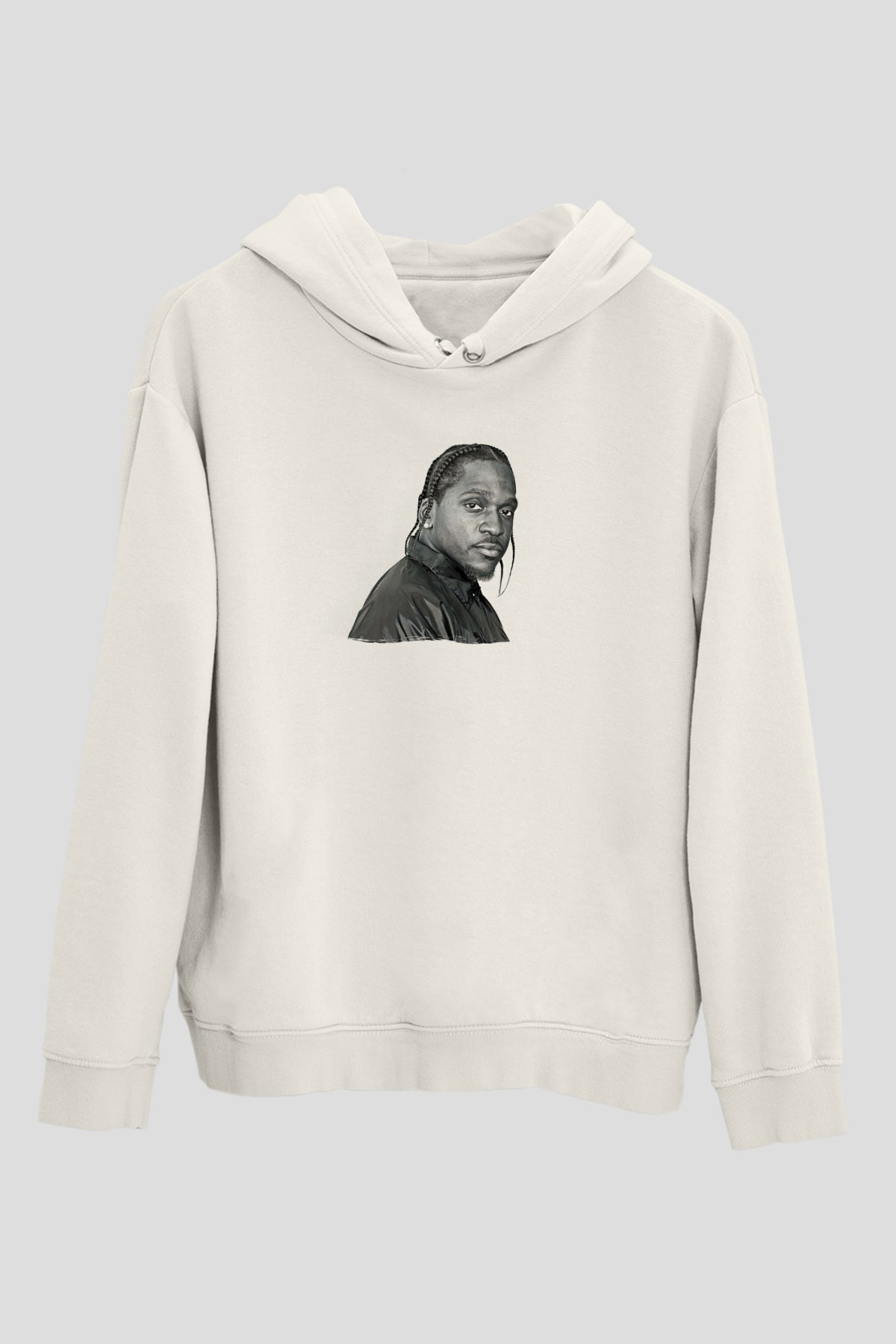 Pusha T Baskılı Beyaz Unisex Kapüşonlu Sweatshirt