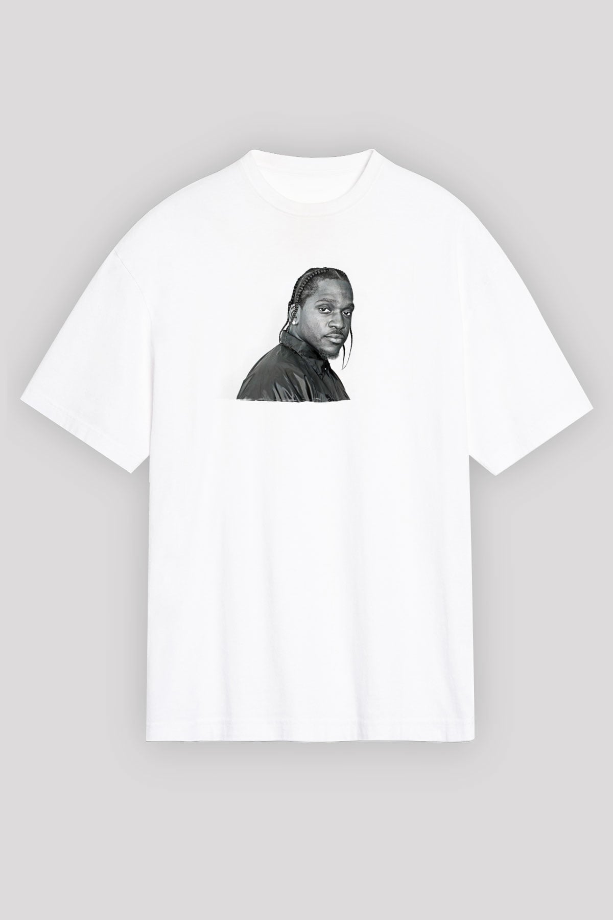 Pusha T Baskılı Beyaz Unisex Oversize Tişört - Tshirt