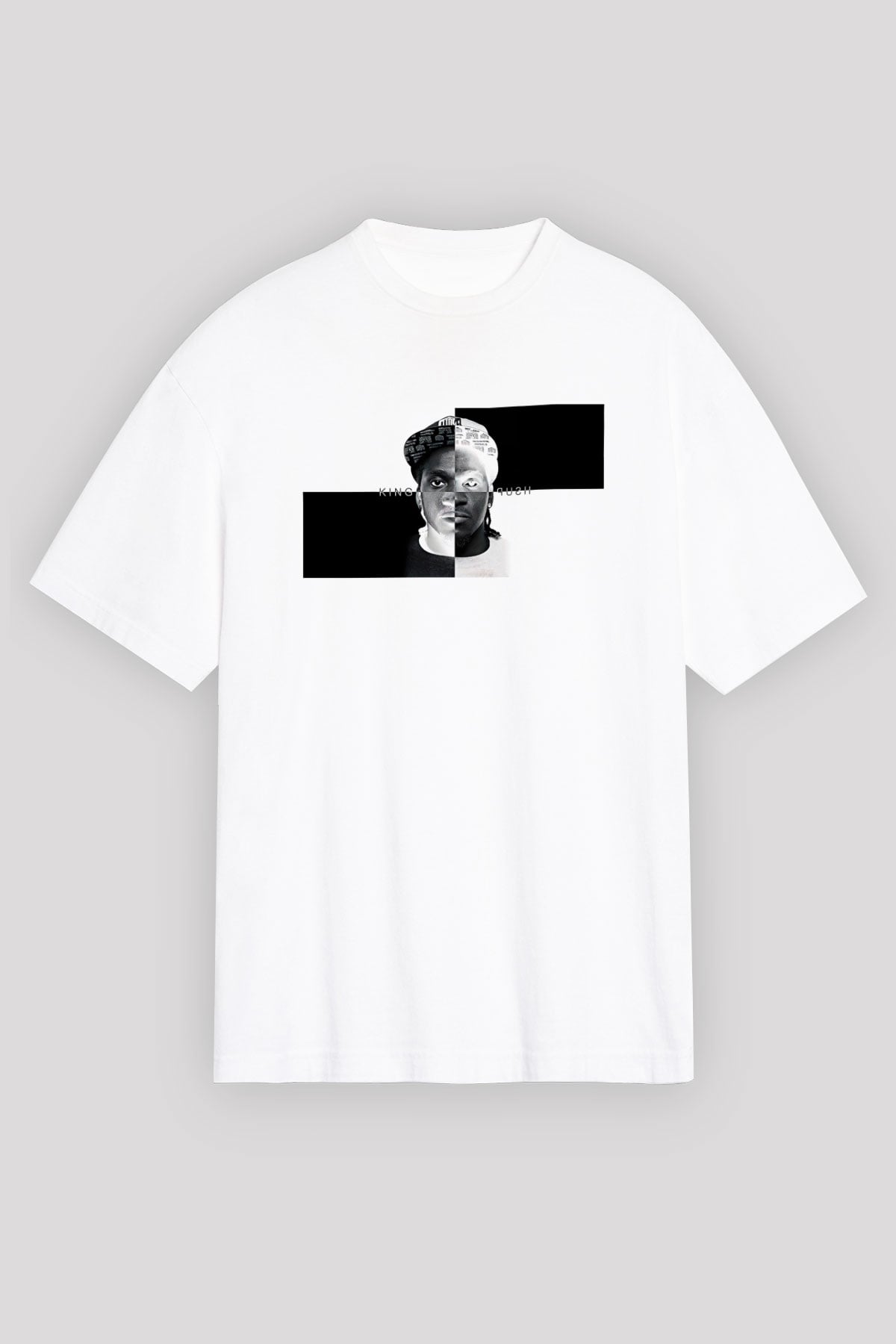 Pusha T Baskılı Beyaz Unisex Oversize Tişört - Tshirt