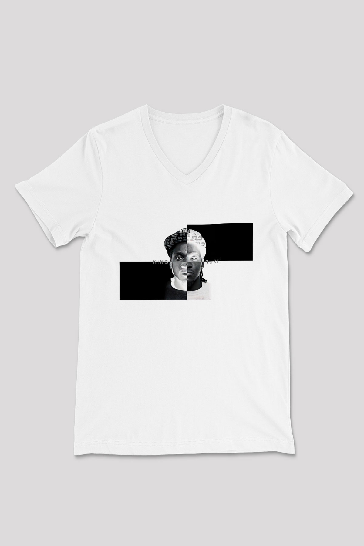 Pusha T Baskılı Beyaz Unisex V Yaka Tişört - Tshirt