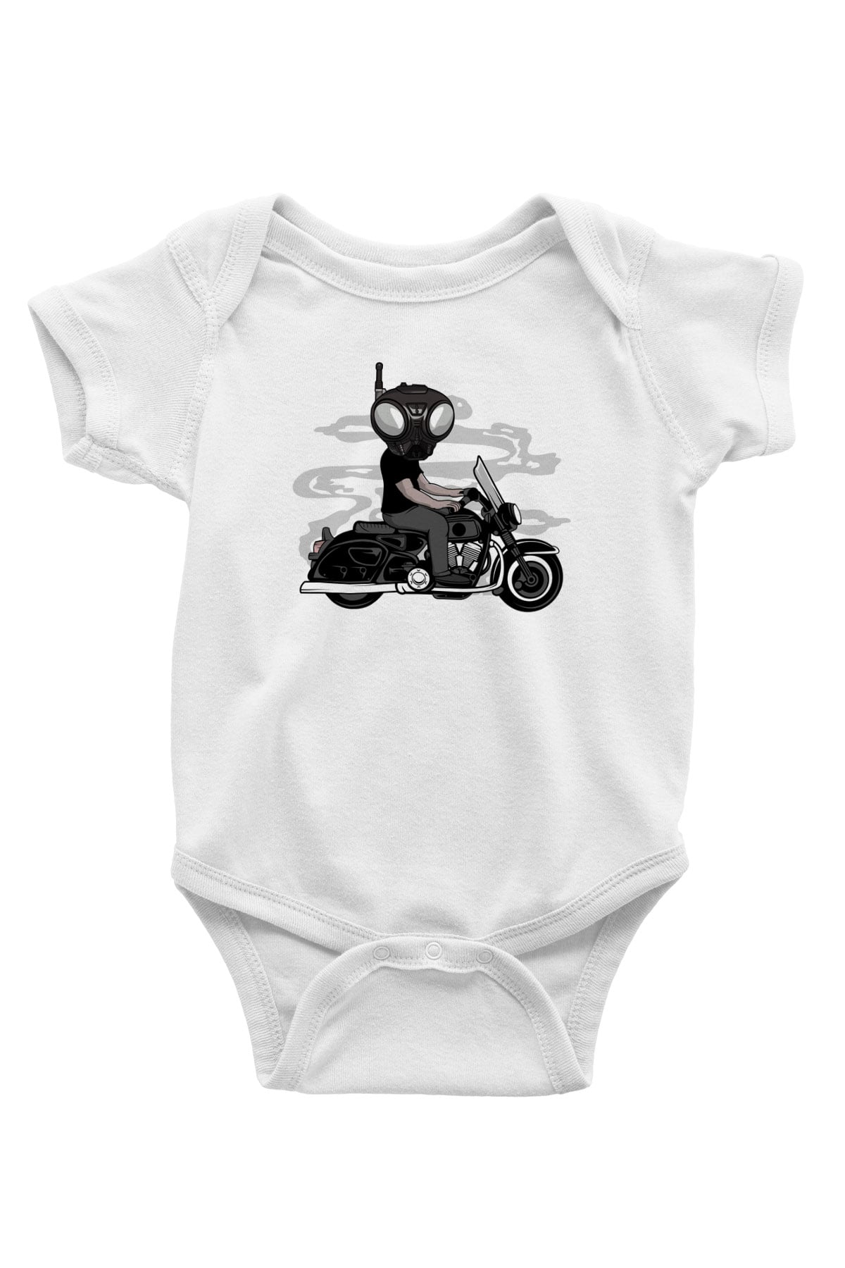 Q9-O Biker Baskılı Beyaz Unisex Bebek Body - Zıbın