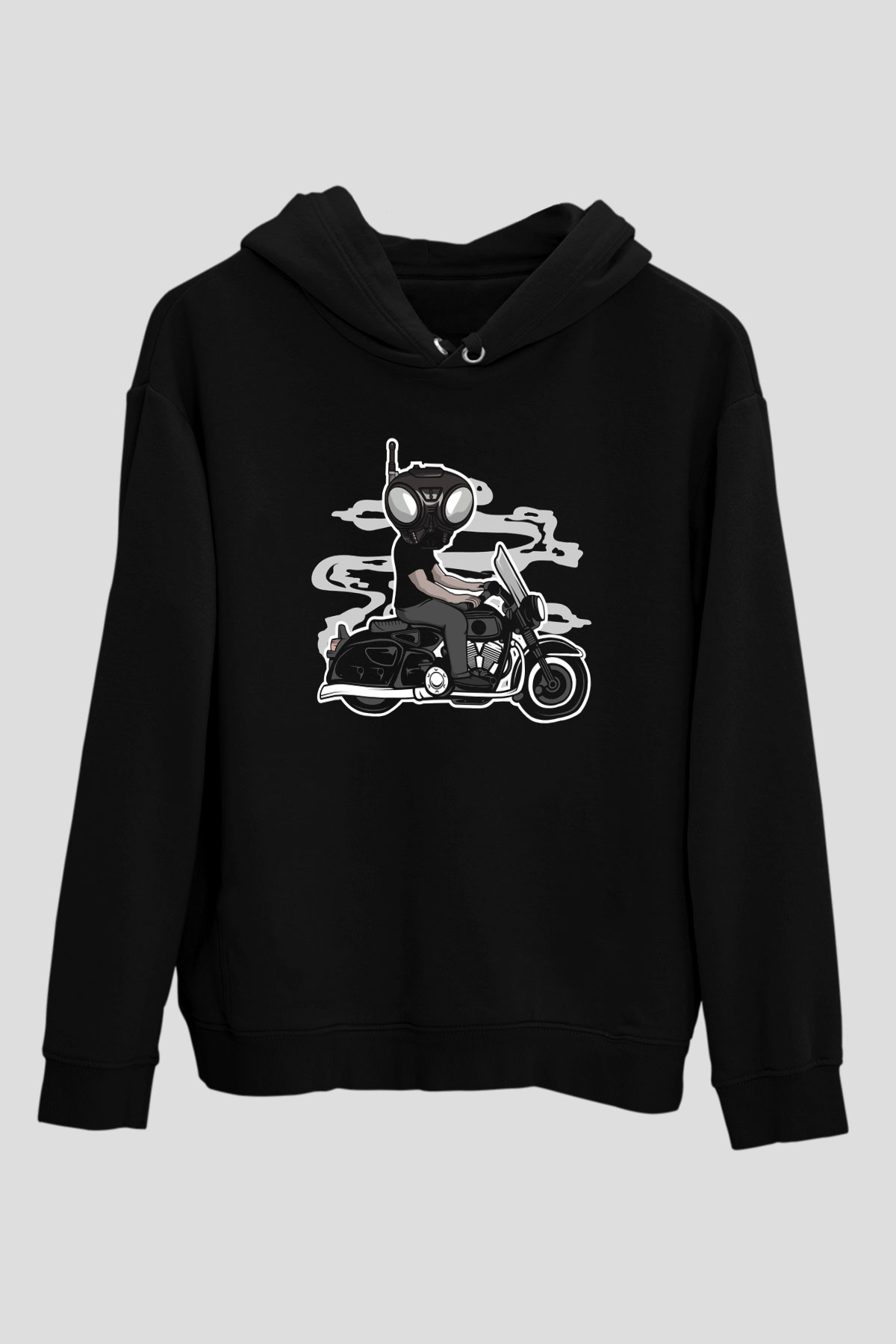 Q9-O Biker Baskılı Siyah Unisex Tshirt