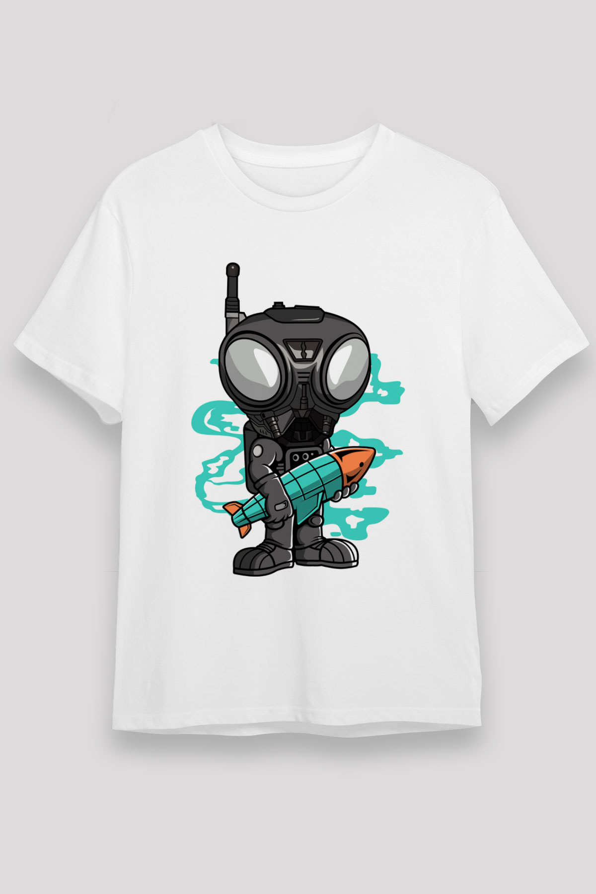 Q9-O Rocket Baskılı Beyaz Unisex Tişört