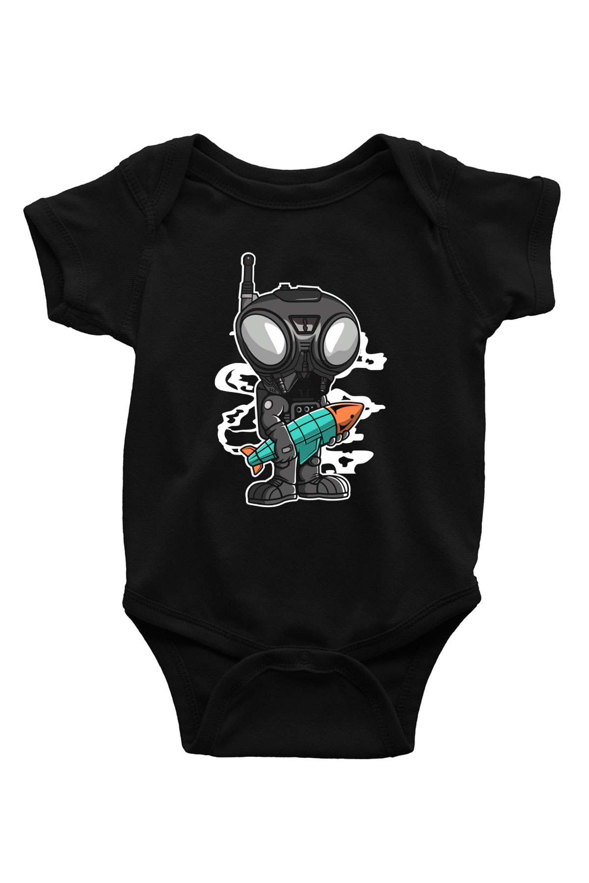 Q9-O Rocket Baskılı Siyah Bebek Body - Zıbın