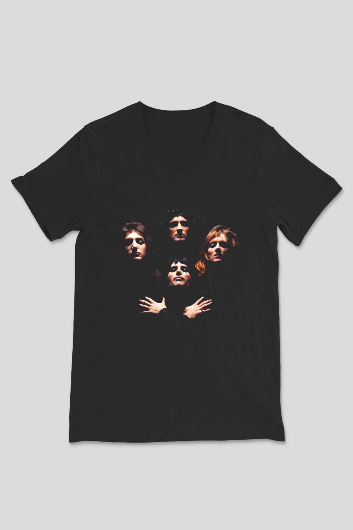 Queen Siyah Unisex V Yaka Tişört T-Shirt