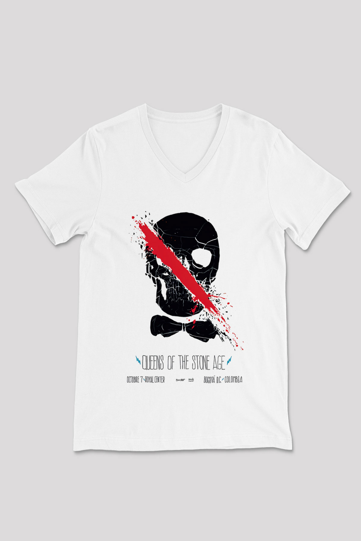 Queens of the Stone Age Beyaz Unisex V Yaka Tişört T-Shirt