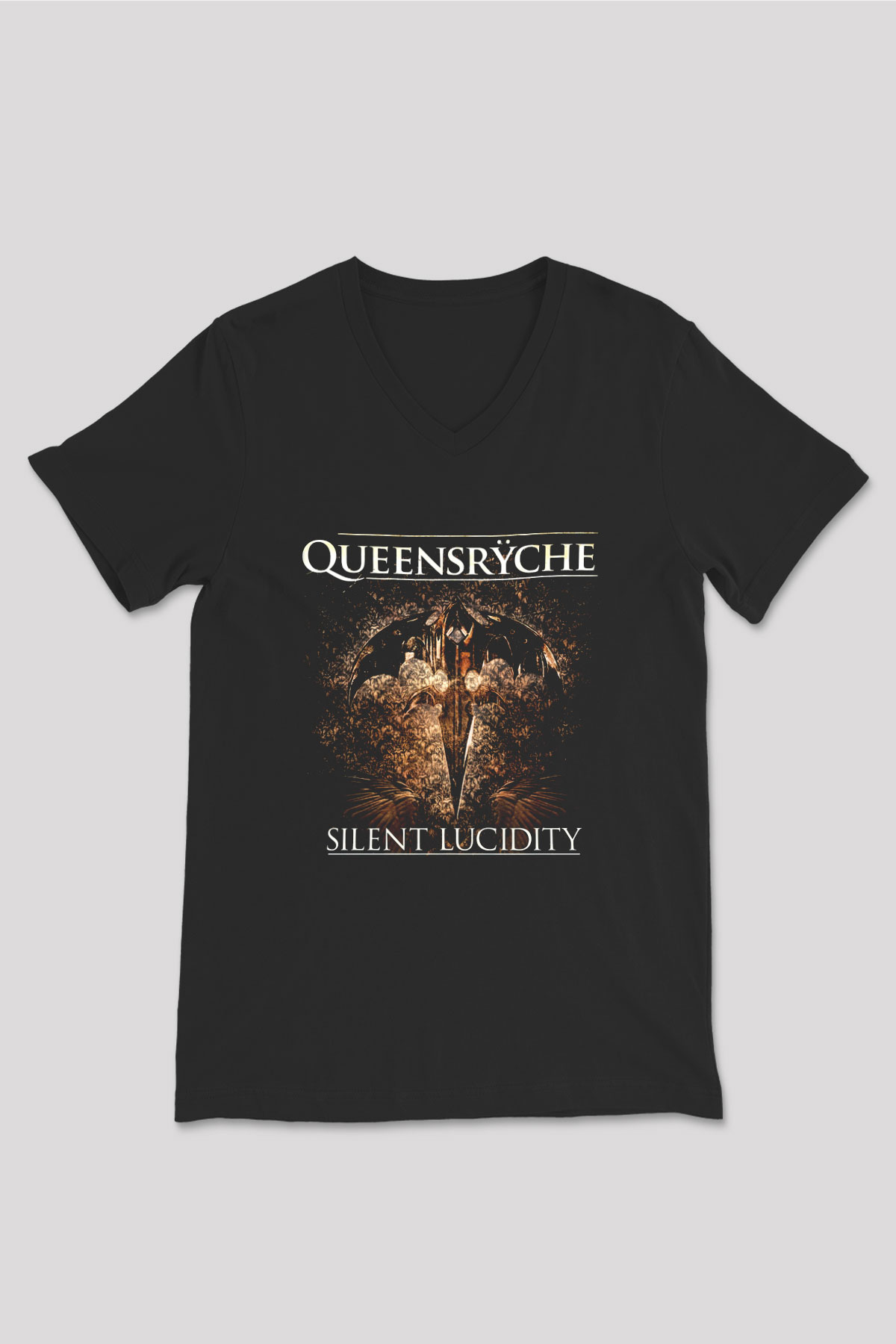 Queensryche Siyah Unisex V Yaka Tişört T-Shirt