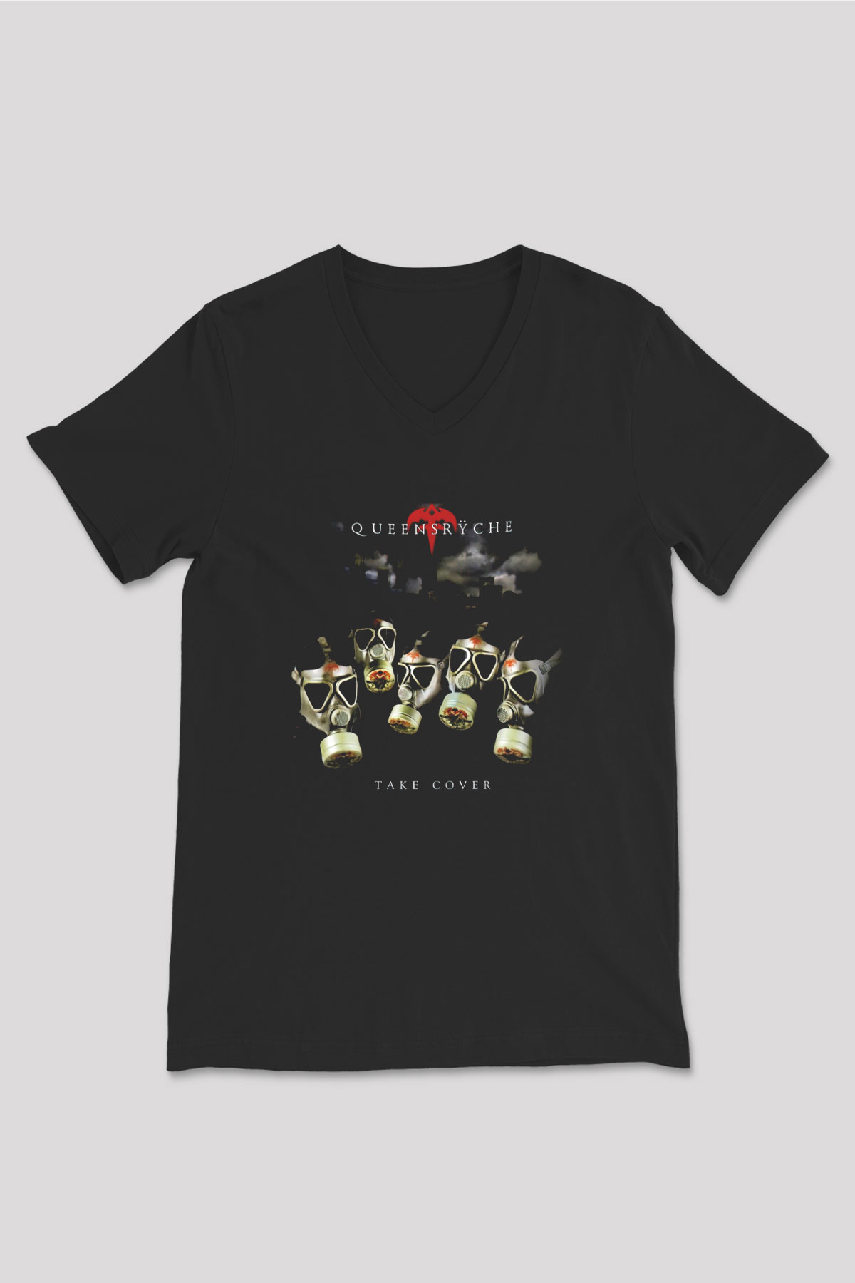 Queensryche Siyah Unisex V Yaka Tişört T-Shirt