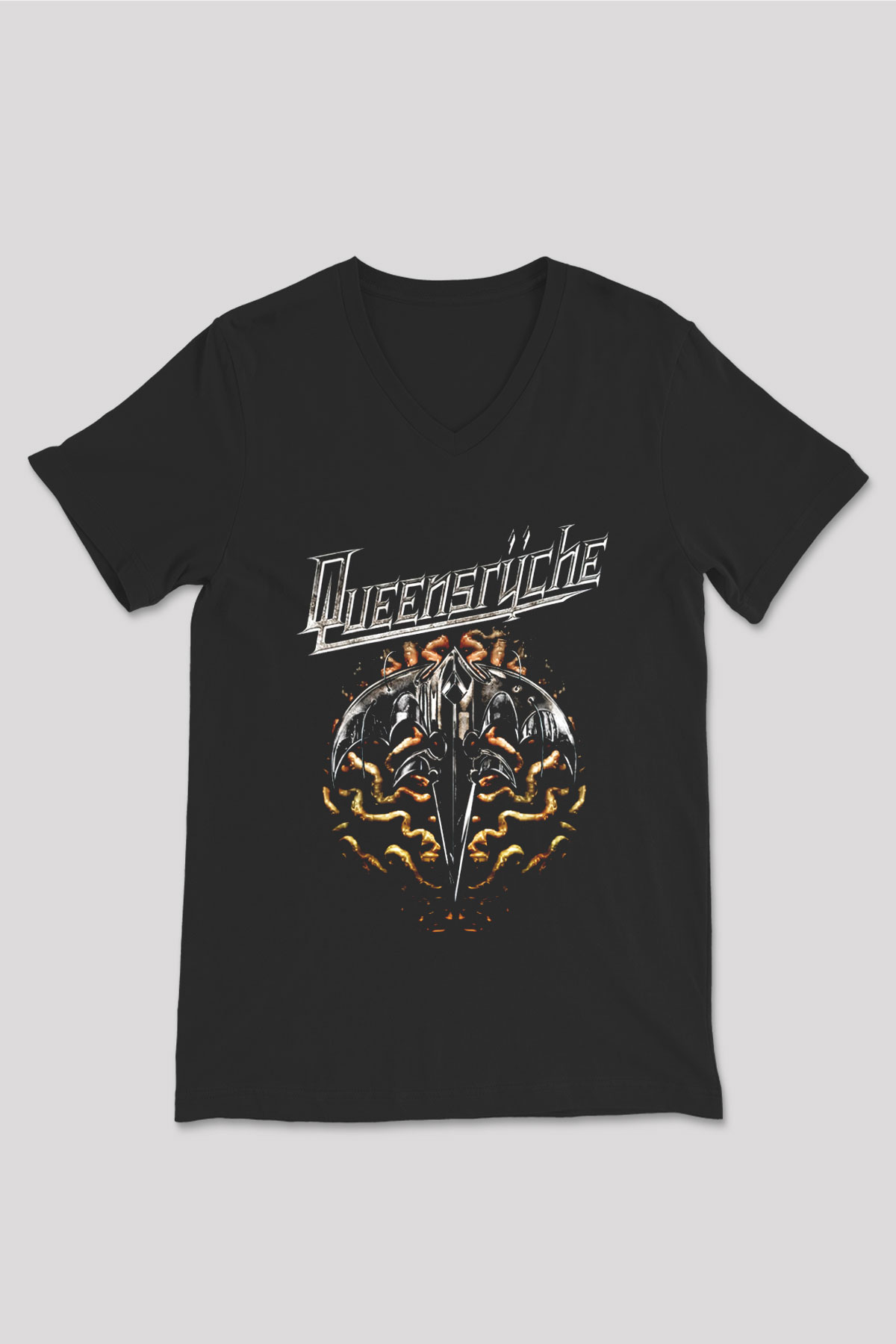 Queensryche Siyah Unisex V Yaka Tişört T-Shirt