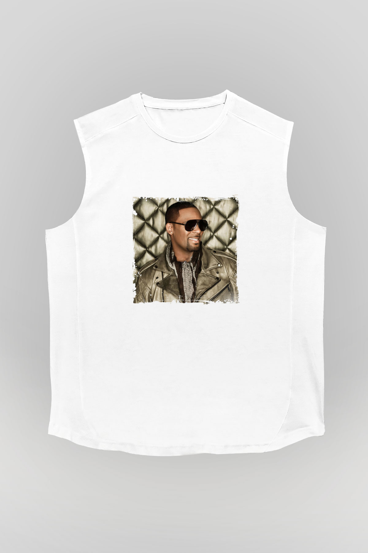 R. Kelly Baskılı Unisex Beyaz Kolsuz Tişört