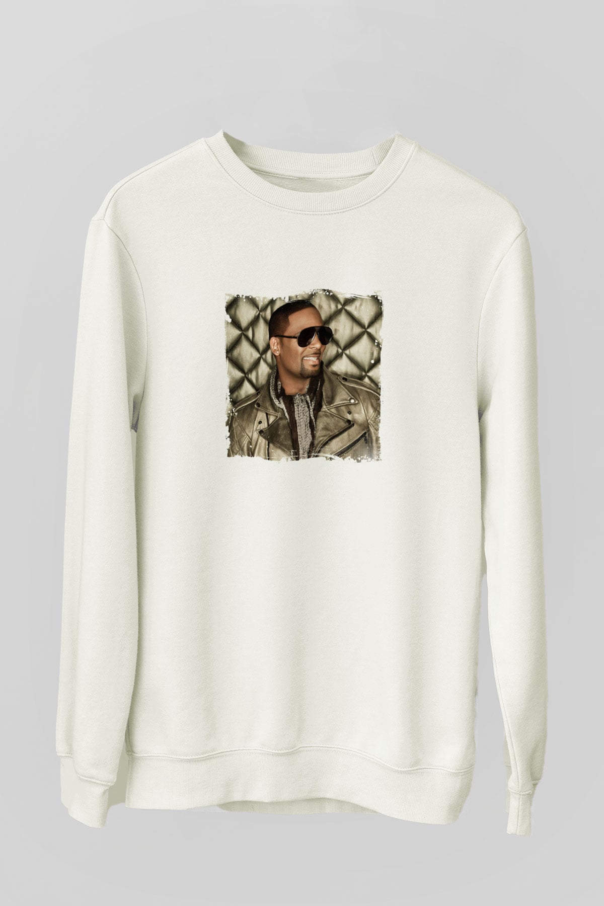 R. Kelly Baskılı Unisex Beyaz Sweatshirt