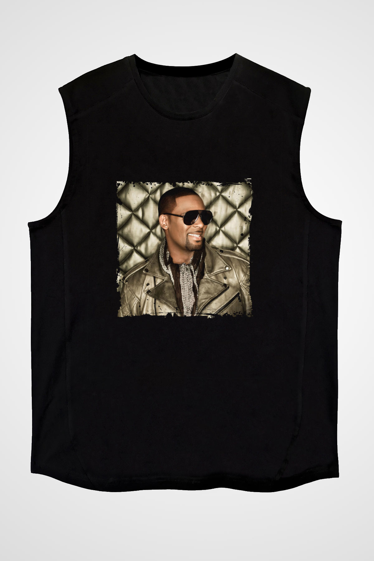 R. Kelly Baskılı Unisex Siyah Kolsuz Tişört