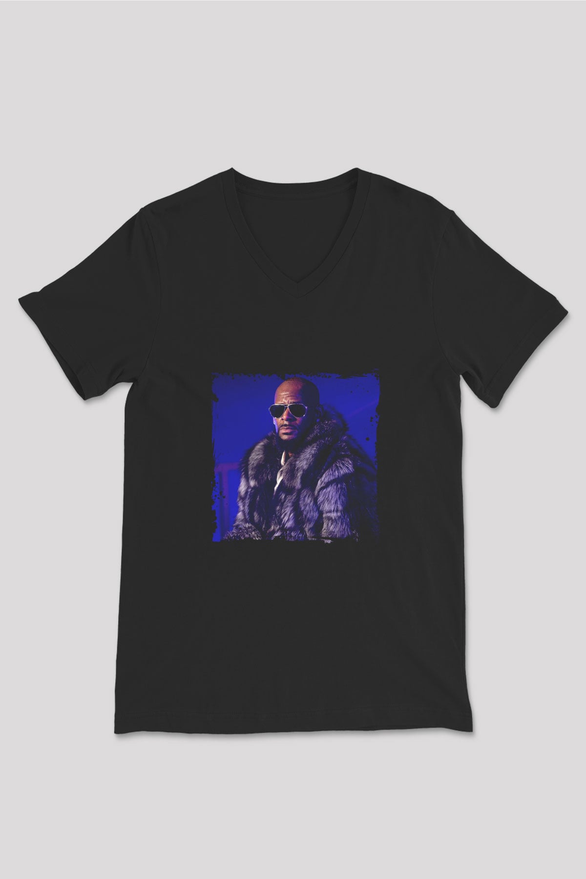 R. Kelly Baskılı Unisex Siyah V Yaka Tişört