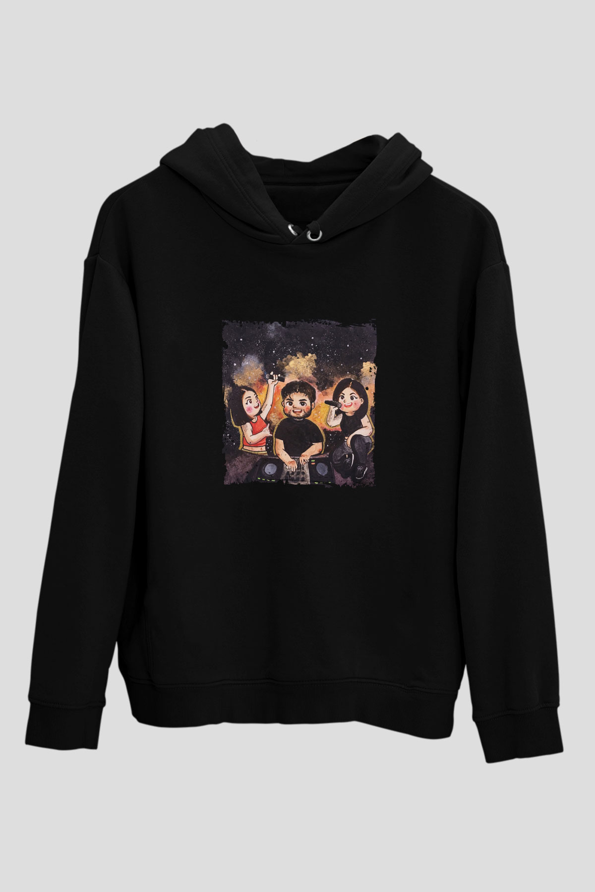 R3hab Baskılı Unisex Siyah Hoodie