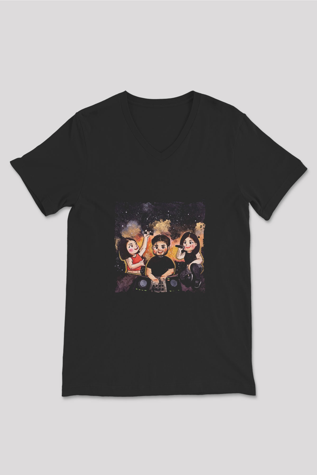 R3hab Baskılı Unisex Siyah V Yaka Tişört