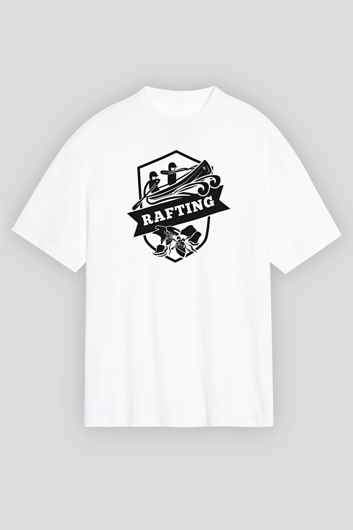 Rafting Baskılı Unisex Beyaz Oversize Tişört - Tshirt
