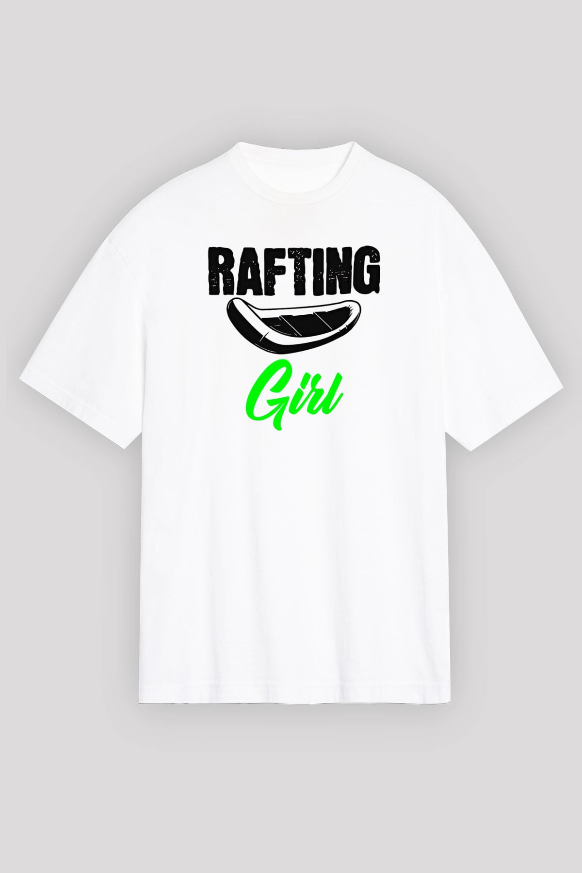 Rafting Baskılı Unisex Beyaz Oversize Tişört - Tshirt
